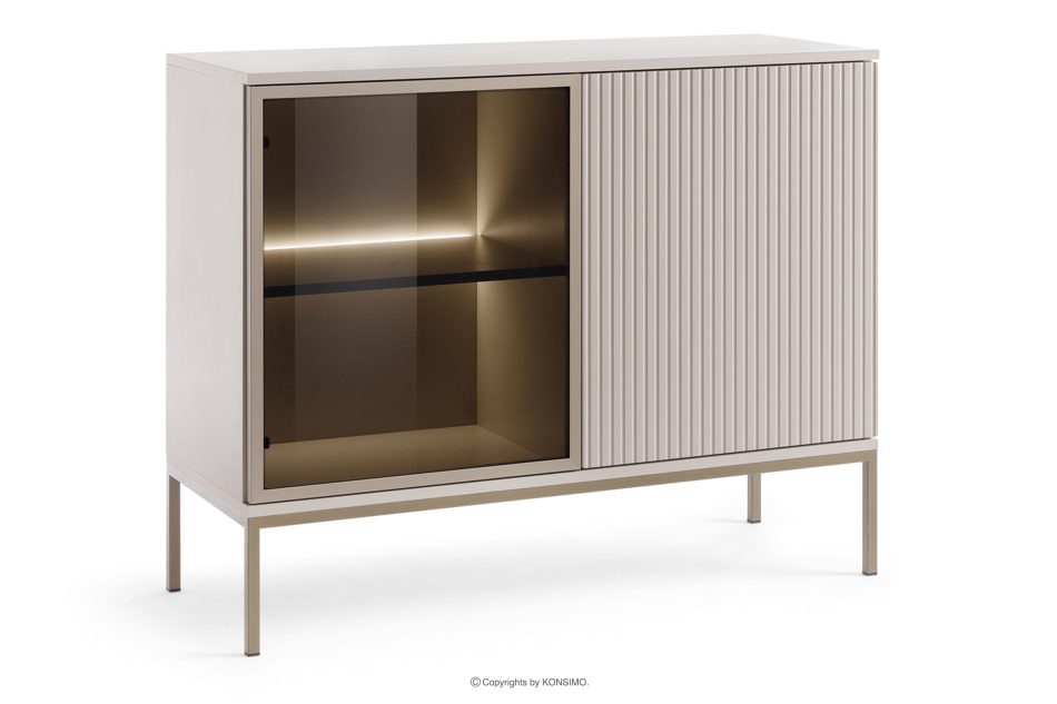 FONTE Cremefarbene Kommode mit Glastüren und Lamellen cremig - Foto 2