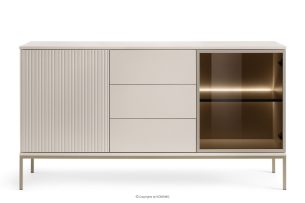 FONTE, https://konsimo.de/kollektion/fonte/ Cremefarbene breite Kommode mit Glastüren und Lamellen cremig - Foto