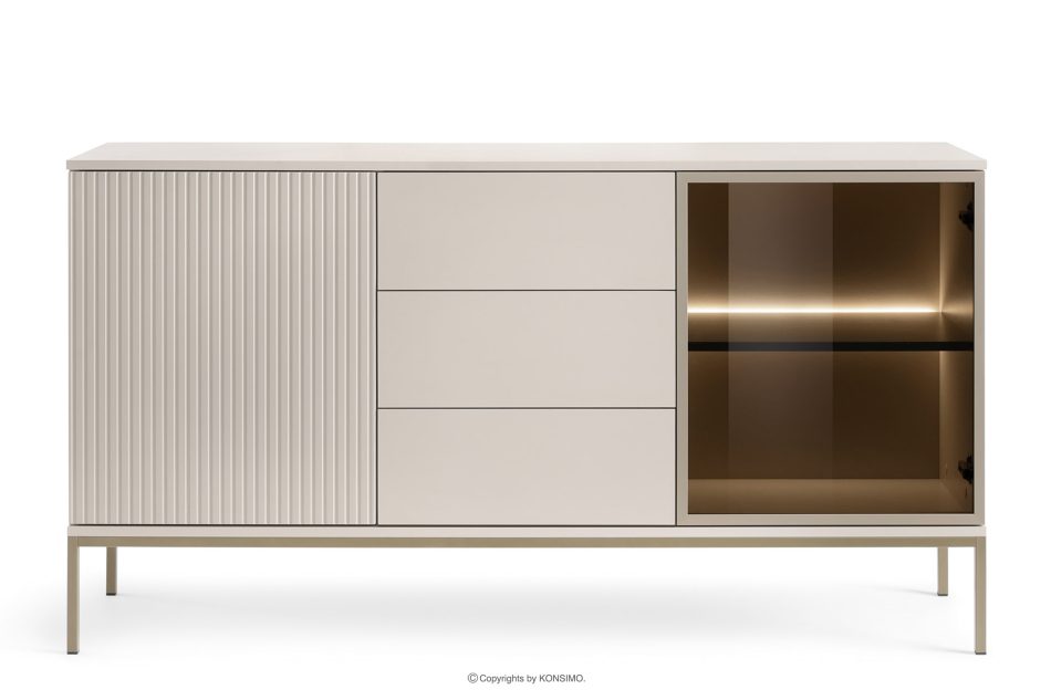 FONTE Cremefarbene breite Kommode mit Glastüren und Lamellen cremig - Foto 0