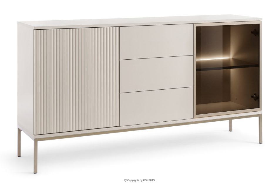 FONTE Cremefarbene breite Kommode mit Glastüren und Lamellen cremig - Foto 2