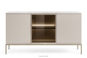 FONTE, https://konsimo.de/kollektion/fonte/ Cremefarbene große Kommode mit Glastüren und Lamellen cremig - Foto