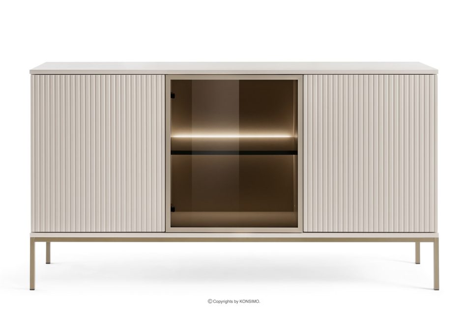 FONTE Cremefarbene große Kommode mit Glastüren und Lamellen cremig - Foto 0