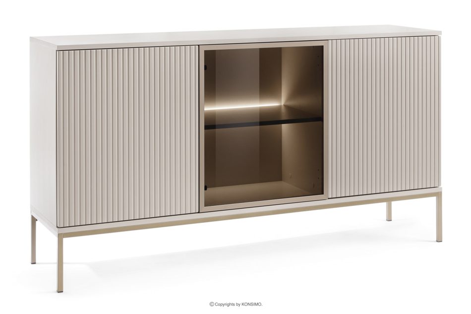 FONTE Cremefarbene große Kommode mit Glastüren und Lamellen cremig - Foto 2