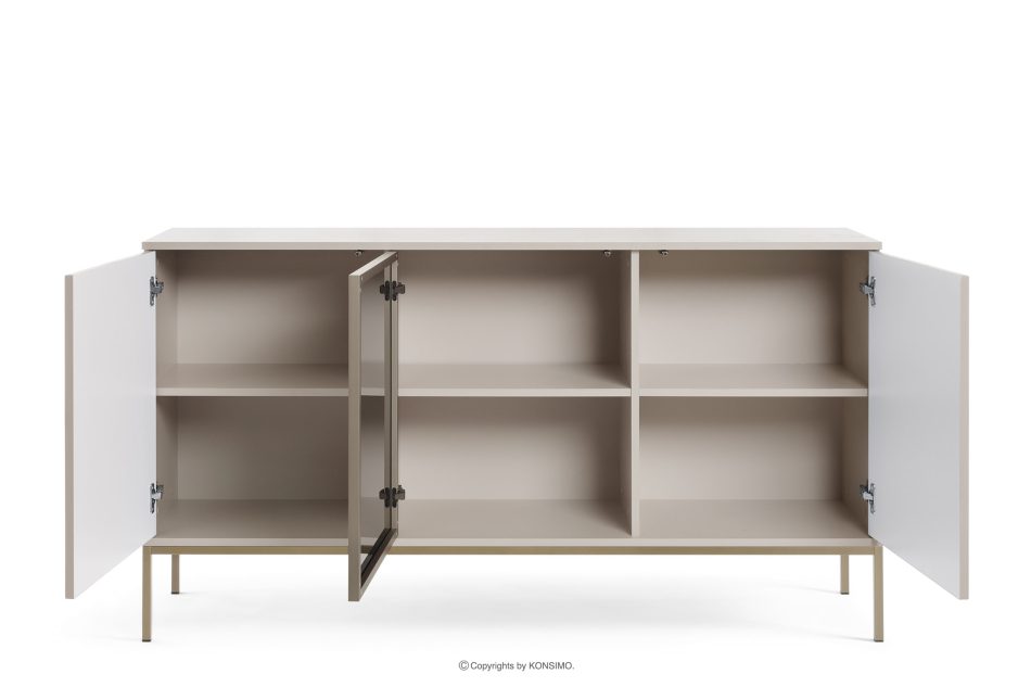 FONTE Cremefarbene große Kommode mit Glastüren und Lamellen cremig - Foto 3