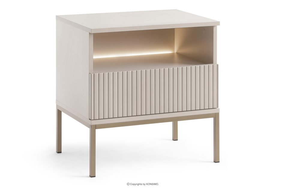 FONTE Cremefarbener Nachttisch mit Lamellen auf hohen Beinen cremig - Foto 2