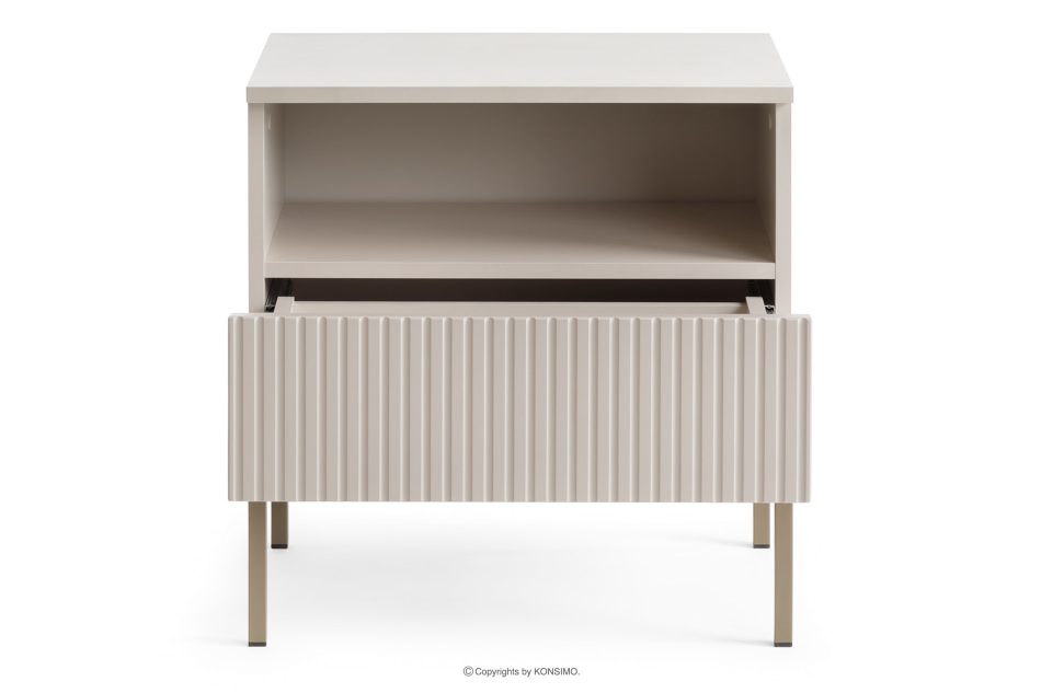 FONTE Cremefarbener Nachttisch mit Lamellen auf hohen Beinen cremig - Foto 3