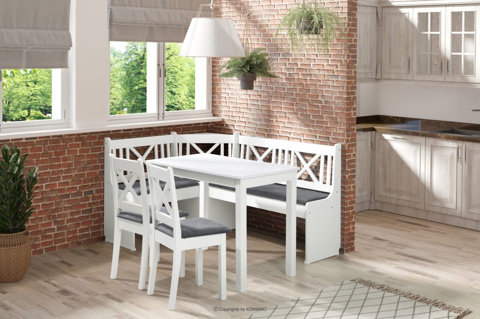 CULIO Ecksofa für die Küche / Eckgarnitur für die Küche mit Stühlen und Tisch weiß grau weiß/grau - Foto 1
