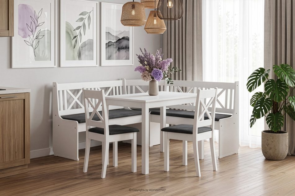 CULIO Ecksofa für die Küche / Eckgarnitur für die Küche mit Stühlen und Tisch weiß grau weiß/grau - Foto 1