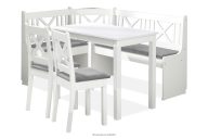Ecksofa für die Küche / Eckgarnitur für die Küche mit Stühlen und Tisch weiß hellgrau