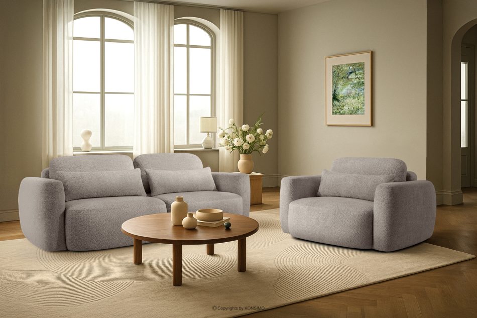 ELOSA Sofa 3 Japandi aus grauem Bouclé-Stoff grau - Foto 21