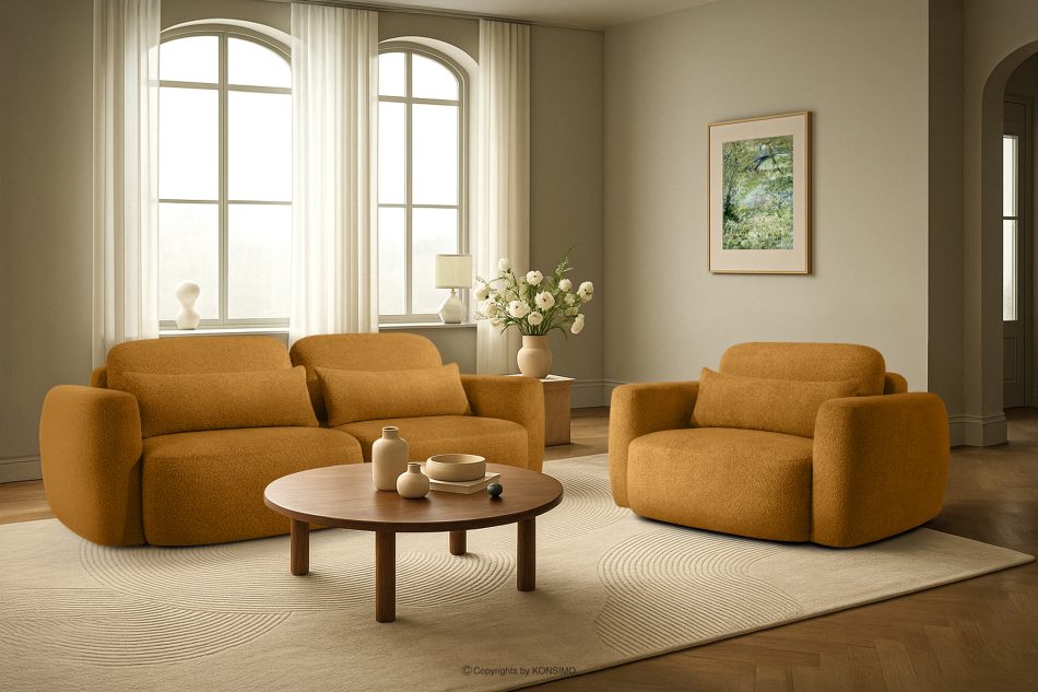 ELOSA Dreisitzer-Sofa im japanischen Stil aus honigfarbenem Bouclé-Stoff honigfarben - Foto 21