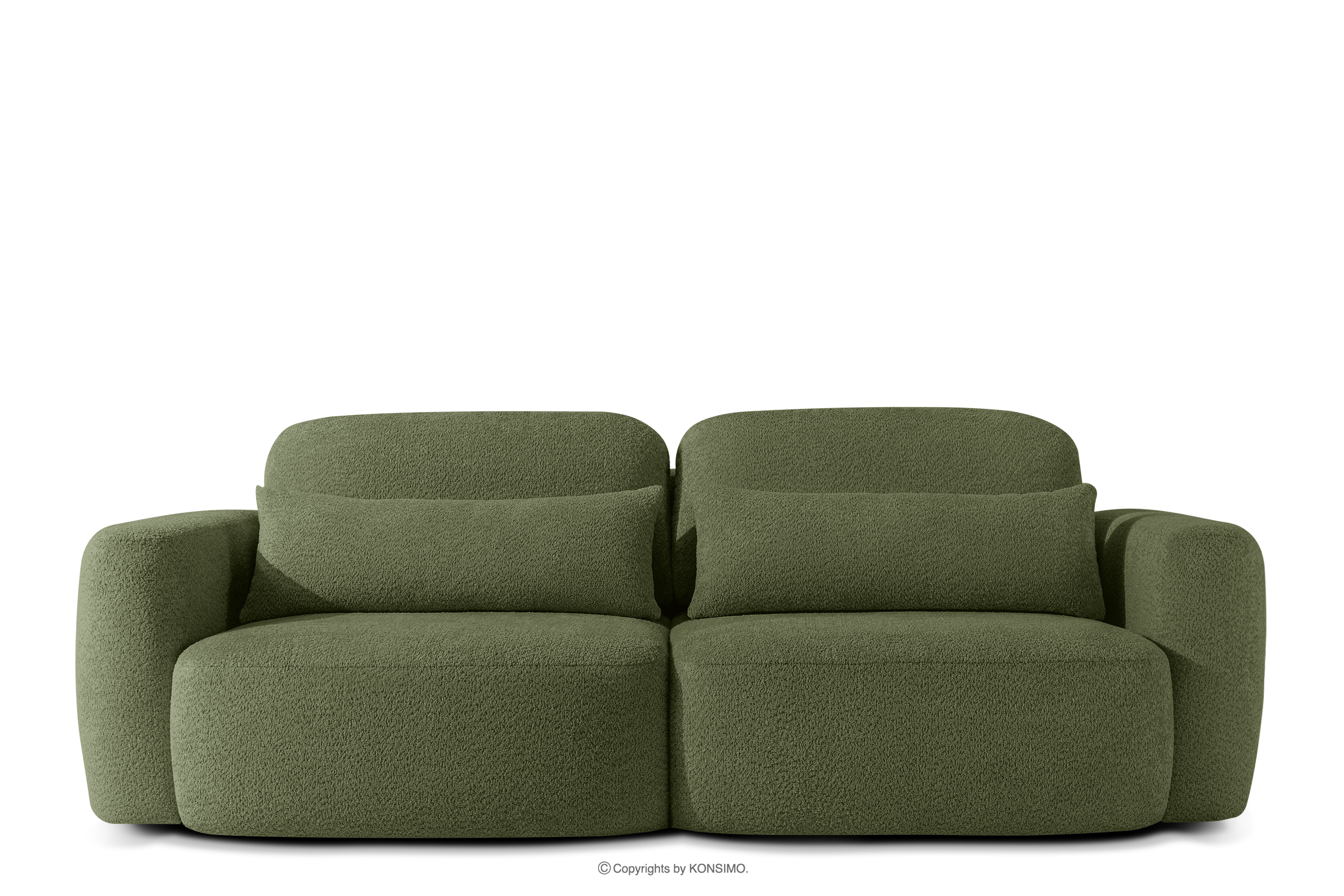 Dreisitzer-Sofa im japanischen Stil mit Bouclé-Stoff in Olivgrün
