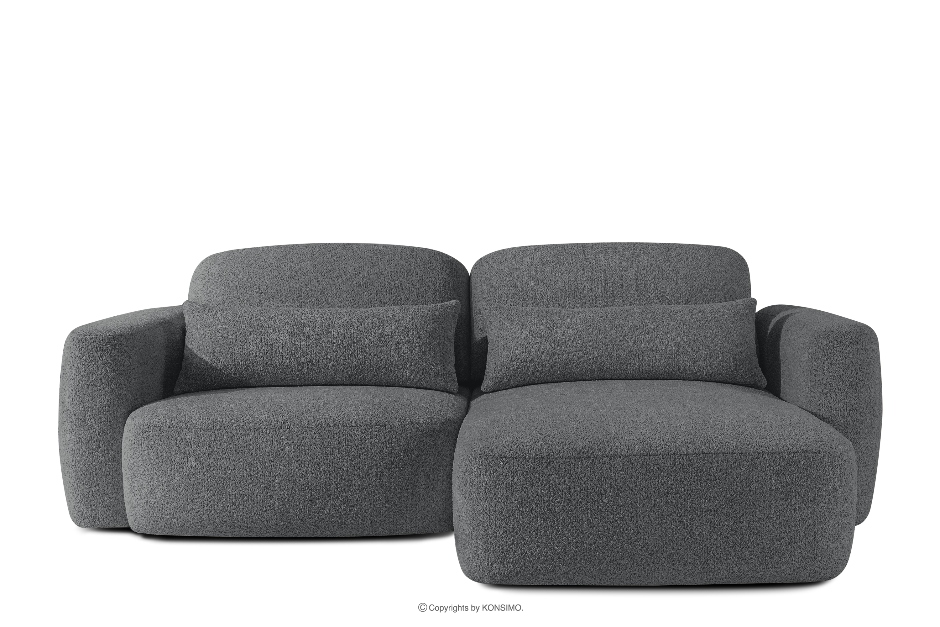 Ecksofa im japanischen Stil mit Bouclé-Stoff, rechts, dunkelgrau