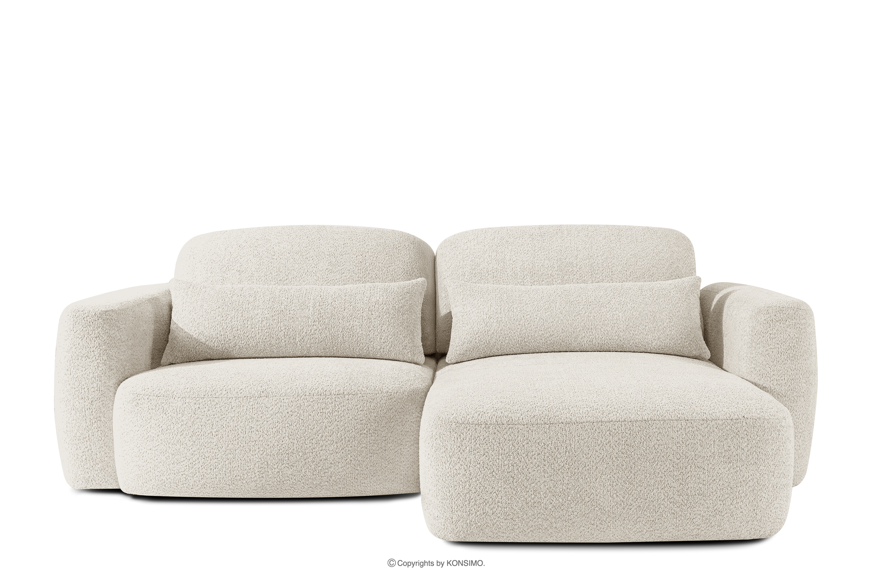 Japandi-Ecksofa aus Bouclé-Stoff, rechts, weiß
