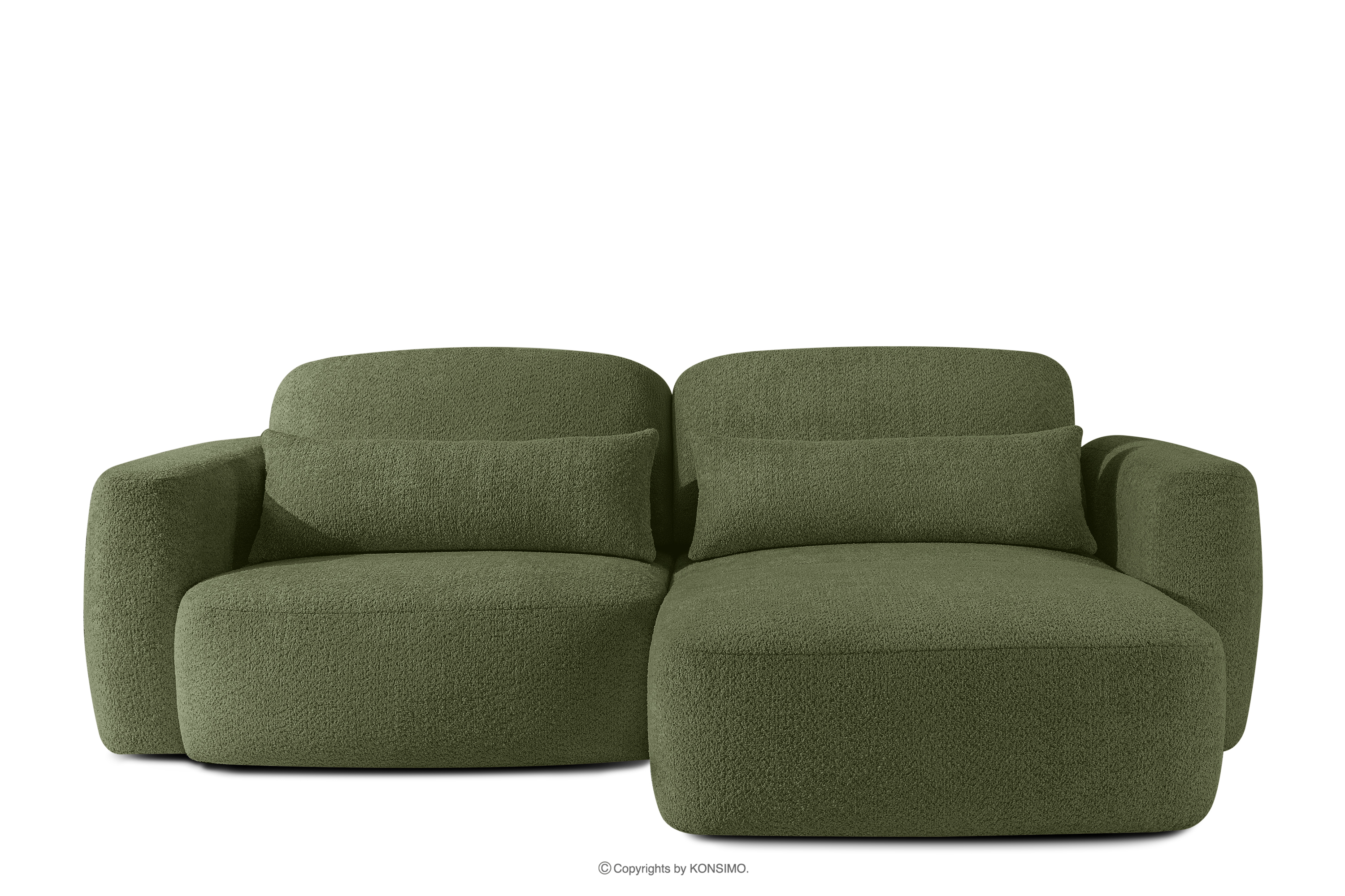 Ecksofa im japanischen Stil mit Bouclé-Stoff, rechts, olivgrün