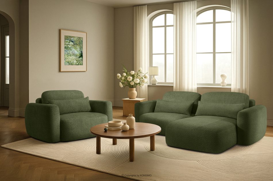 ELOSA Ecksofa im japanischen Stil mit Bouclé-Stoff, rechts, olivgrün oliv - Foto 21