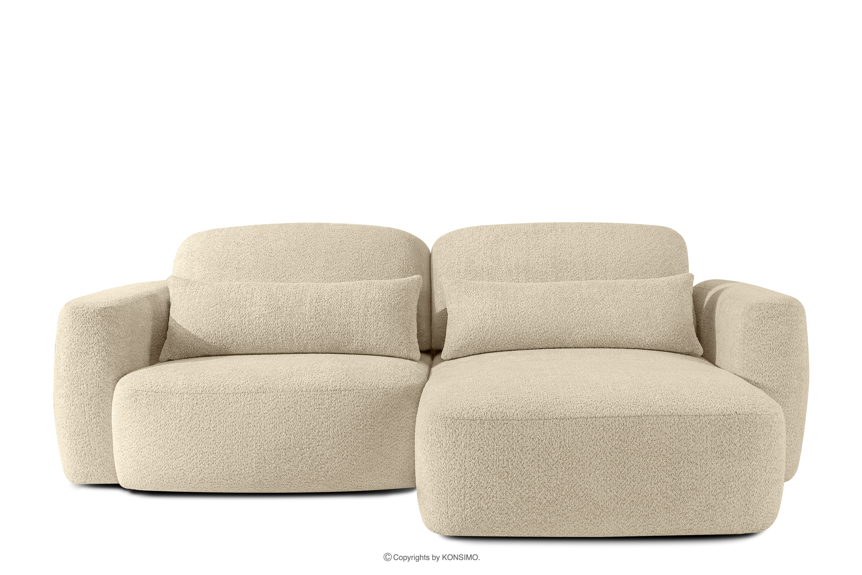 Japandi-Ecksofa aus Bouclé-Stoff, rechts, hellbeige