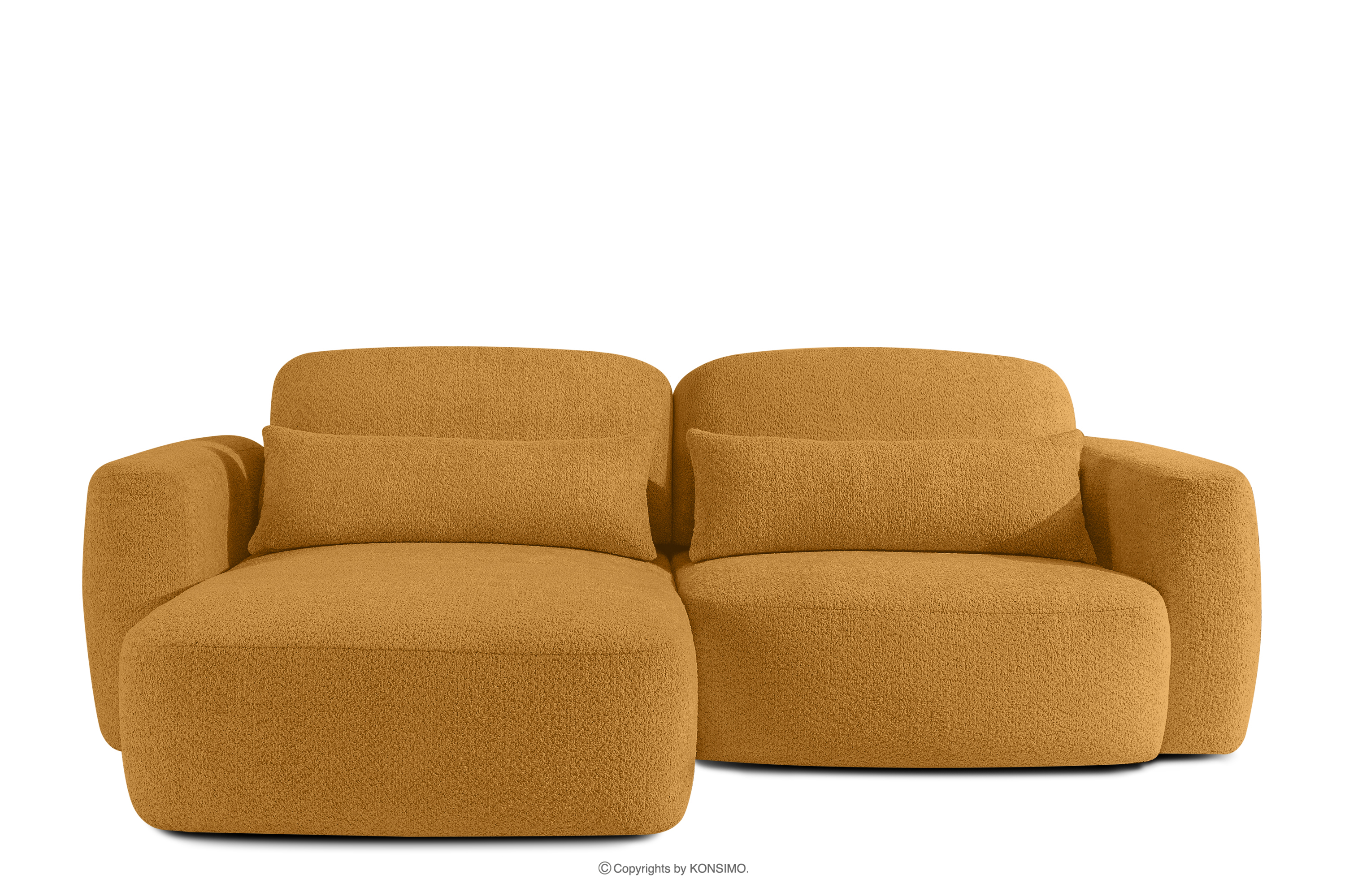Ecksofa im japanischen Stil aus Bouclé-Stoff, links, honigfarben