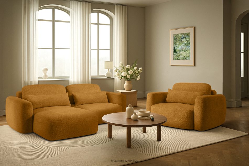 ELOSA Ecksofa im japanischen Stil aus Bouclé-Stoff, links, honigfarben honigfarben - Foto 21