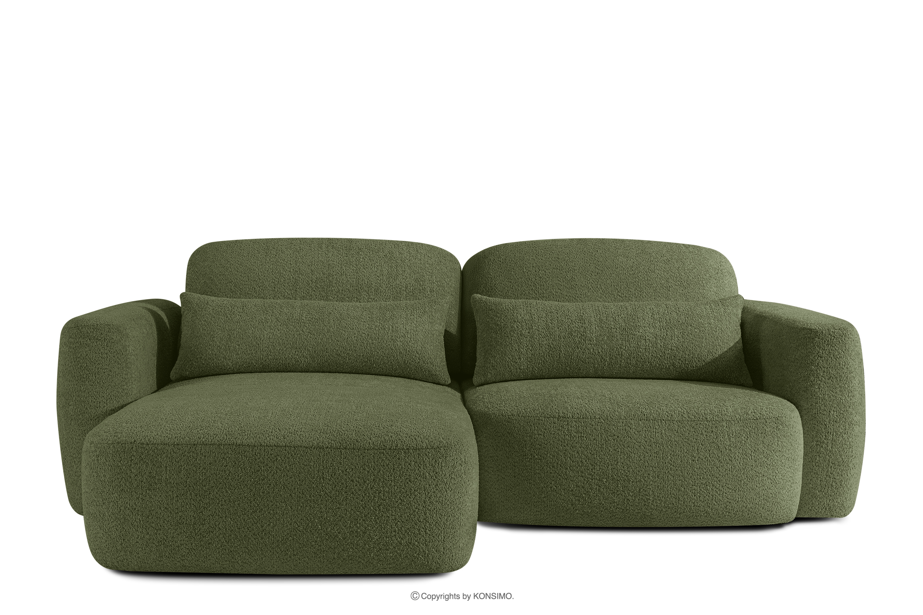 Ecksofa im japanischen Stil mit Bouclé-Stoff links olivgrün