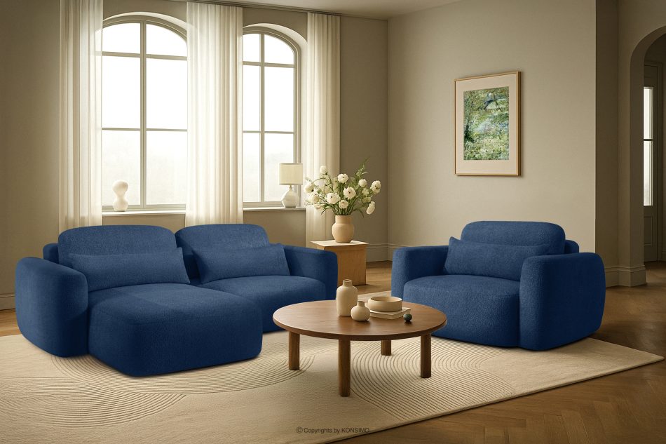 ELOSA Ecksofa im japanischen Stil mit Bouclé-Stoff links marineblau dunkelblau - Foto 21