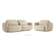 Sofa und Sessel im Japandi-Stil aus hellbeigem Bouclé-Stoff