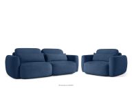 Sofa und Sessel im japanischen Stil aus dunkelblauem Bouclé-Stoff