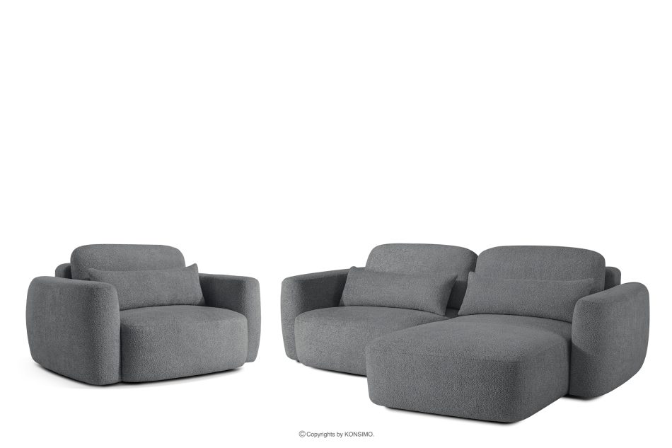 ELOSA Rechte Ecksofa und Sessel im Japandi-Stil Bouclé dunkelgrau dunkelgrau - Foto 0