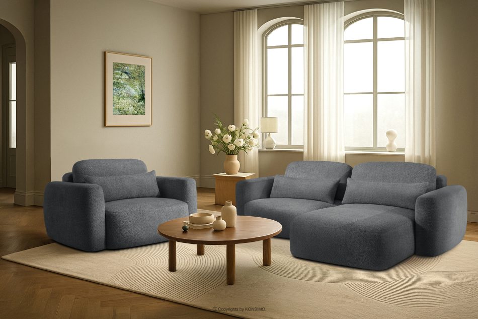 ELOSA Rechte Ecksofa und Sessel im Japandi-Stil Bouclé dunkelgrau dunkelgrau - Foto 29