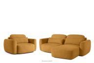 Rechte Ecksofa und Sessel im japanischen Stil Bouclé honigfarben