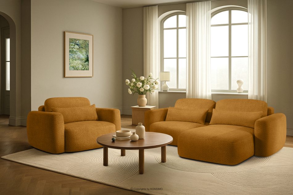 ELOSA Rechte Ecksofa und Sessel im japanischen Stil Bouclé honigfarben honigfarben - Foto 29