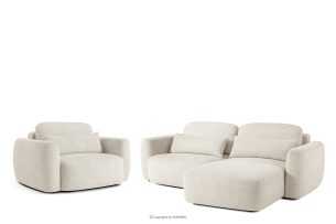 ELOSA, https://konsimo.de/kollektion/elosa/ Rechte Ecksofa und Sessel im Japandi-Stil Bouclé weiß weiß - Foto