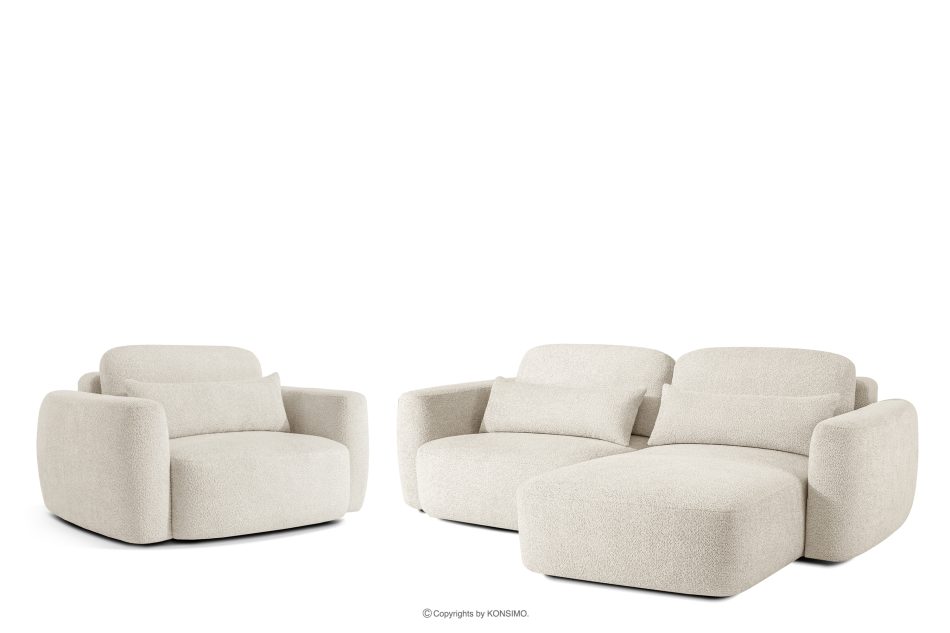 ELOSA Rechte Ecksofa und Sessel im Japandi-Stil Bouclé weiß weiß - Foto 0