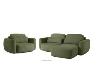 Rechte Ecksofa und Sessel im Japandi-Stil Bouclé olivgrün