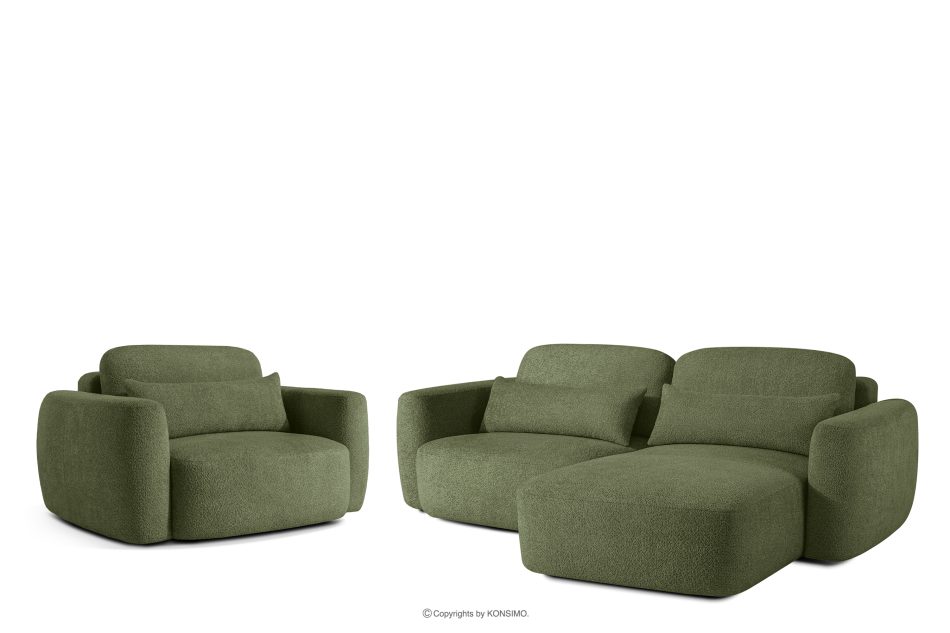 ELOSA Rechte Ecksofa und Sessel im Japandi-Stil Bouclé olivgrün olivgrün - Foto 0