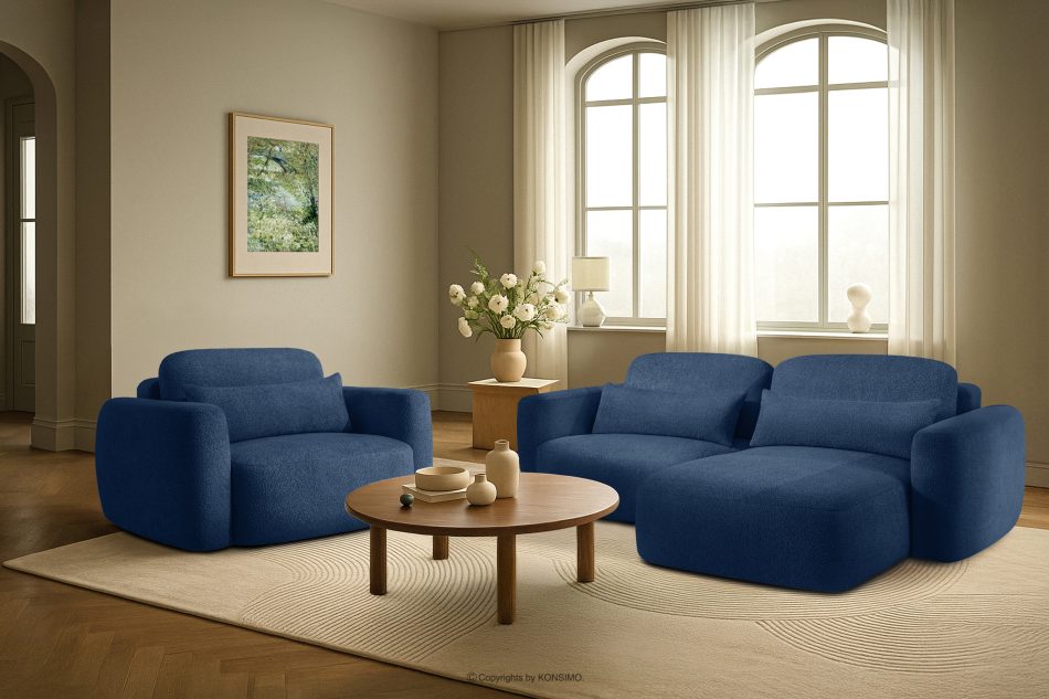ELOSA Rechte Ecksofa und Sessel im Japandi-Stil Bouclé marineblau marineblau - Foto 29