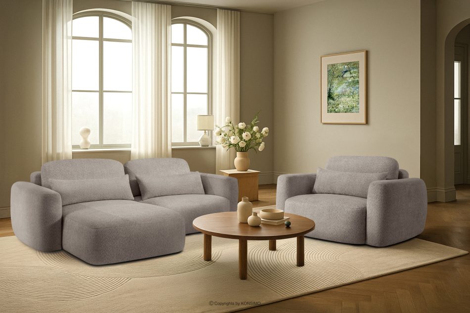 ELOSA Linkes Ecksofa und Sessel im Japandi-Stil Bouclé grau grau - Foto 29