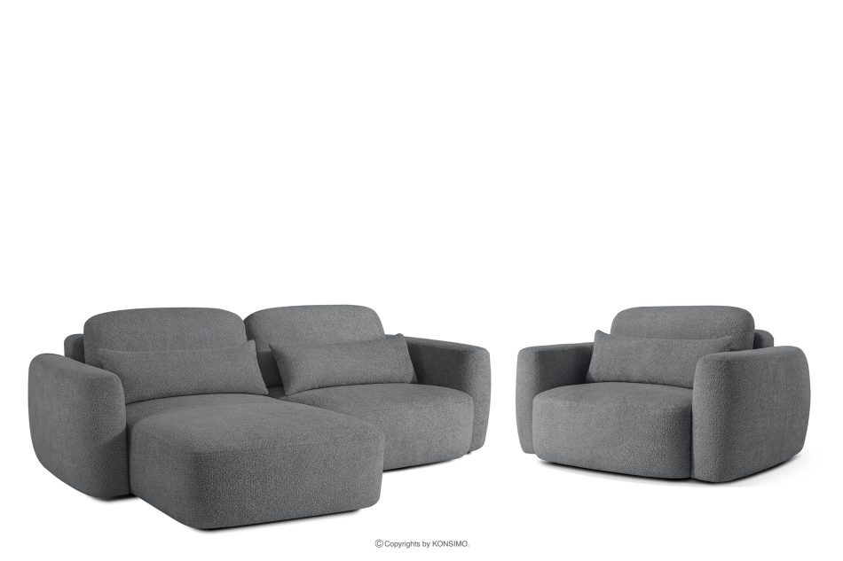 ELOSA Linkes Ecksofa und Sessel im Japandi-Stil Bouclé dunkelgrau dunkelgrau - Foto 0