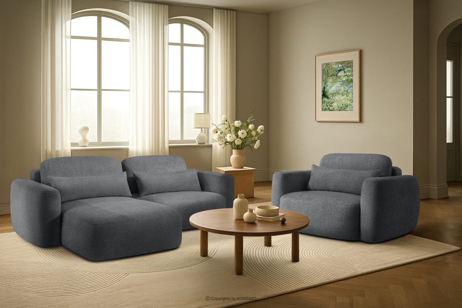 ELOSA Linkes Ecksofa und Sessel im Japandi-Stil Bouclé dunkelgrau dunkelgrau - Foto 29