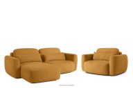 Linkes Ecksofa und Sessel im japanischen Stil Bouclé honigfarben