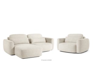 ELOSA, https://konsimo.de/kollektion/elosa/ Linkes Ecksofa und Sessel im Japandi-Stil Bouclé weiß weiß - Foto