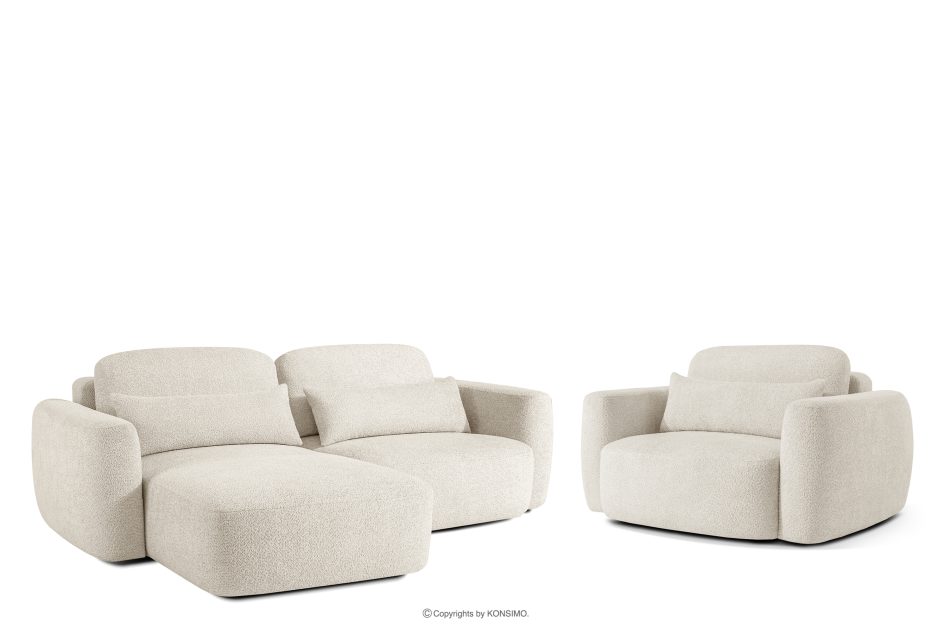 ELOSA Linkes Ecksofa und Sessel im Japandi-Stil Bouclé weiß weiß - Foto 0