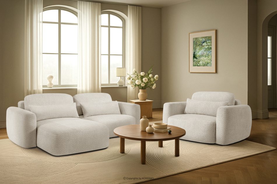 ELOSA Linkes Ecksofa und Sessel im Japandi-Stil Bouclé weiß weiß - Foto 29