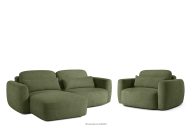 Linkes Ecksofa und Sessel im Japandi-Stil Bouclé olivgrün