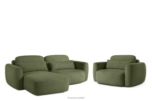 ELOSA, https://konsimo.de/kollektion/elosa/ Linkes Ecksofa und Sessel im Japandi-Stil Bouclé olivgrün olivgrün - Foto