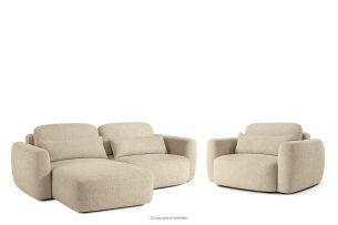 ELOSA, https://konsimo.de/kollektion/elosa/ Linkes Ecksofa und Sessel im Japandi-Stil Bouclé hellbeige hellbeige - Foto