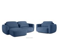 Linkes Ecksofa und Sessel im Japandi-Stil Bouclé marineblau