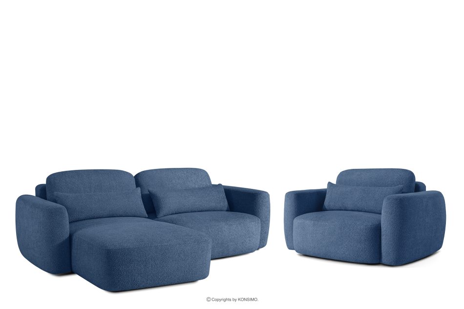 ELOSA Linkes Ecksofa und Sessel im Japandi-Stil Bouclé marineblau marineblau - Foto 0