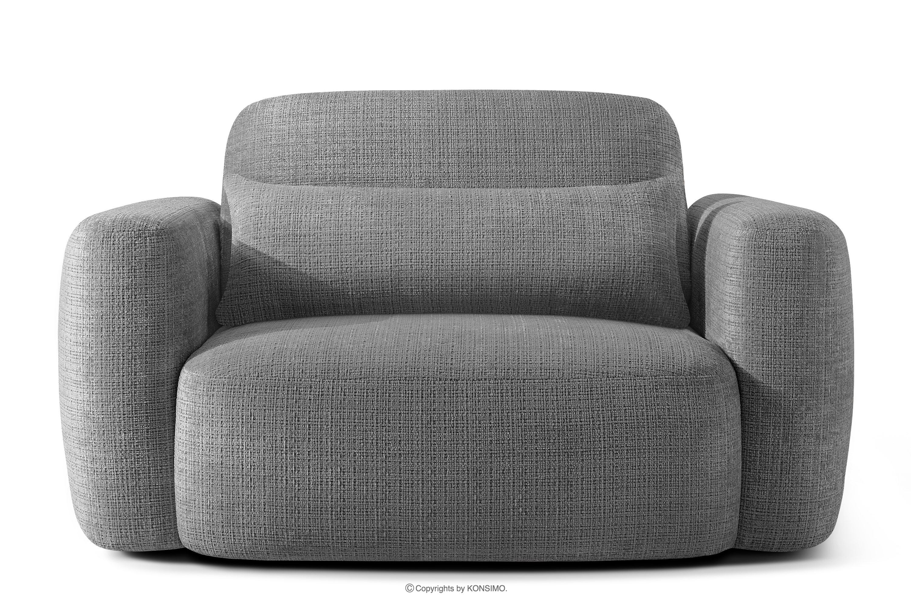 Japandi-Sessel aus dunkelgrauem Chenille-Stoff