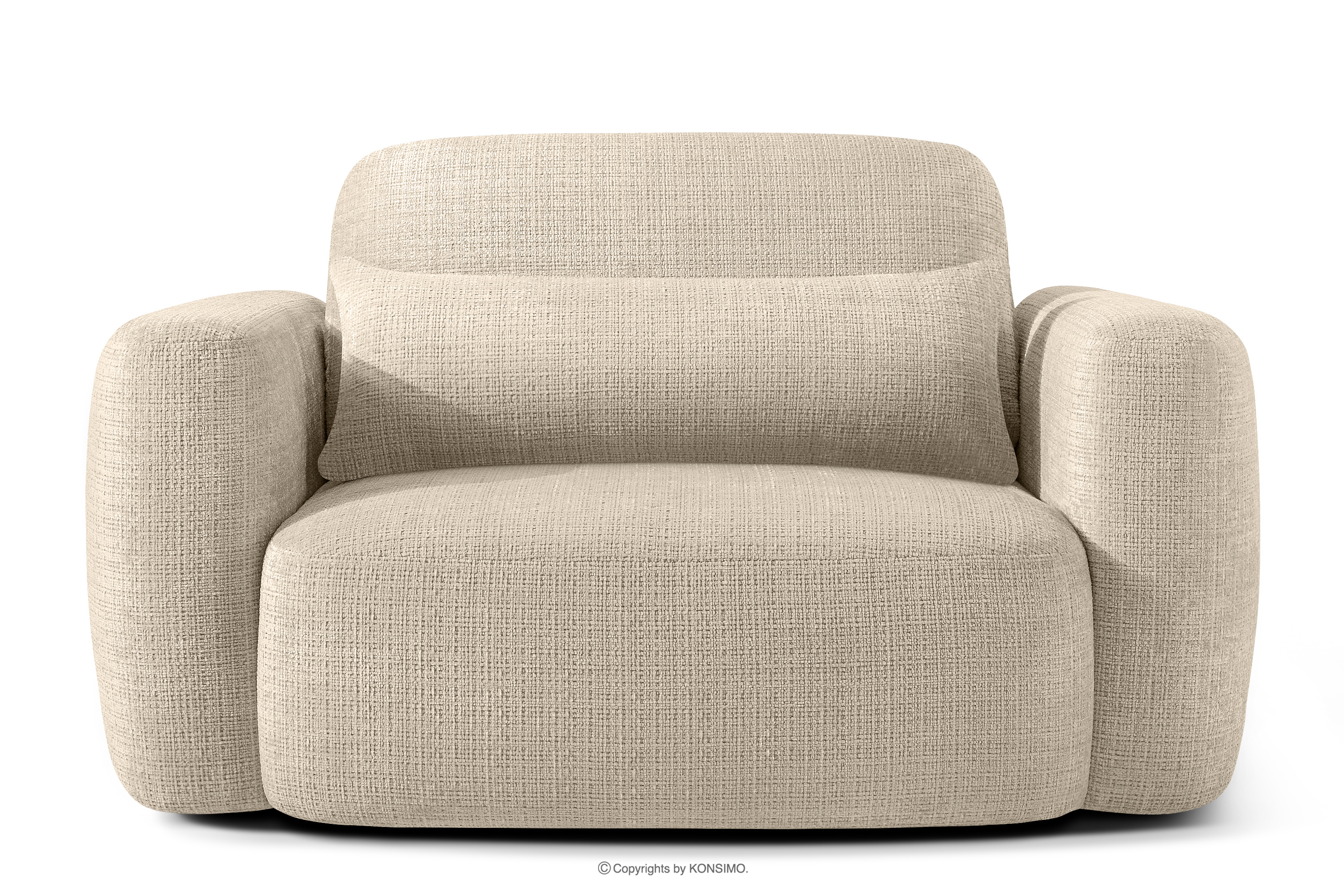 Japandi-Sessel aus cremefarbenem Chenille-Stoff